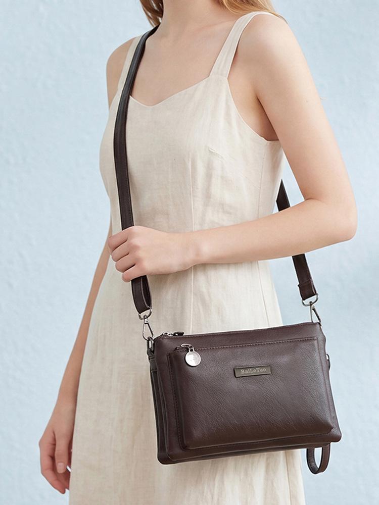 Women's Soft Leather Waterproof Crossbody Bag - 2026 Summer Fashion, Multi-layer, Versatile Single Shoulder Small Square Design