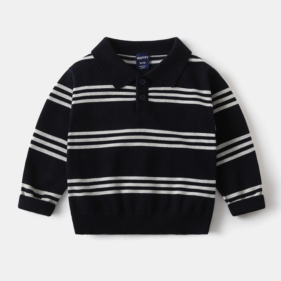 Children s striped sweater 2026 autumn new boys  square collar button fashion knitted sweater foreign trade children s clothing 90cm
