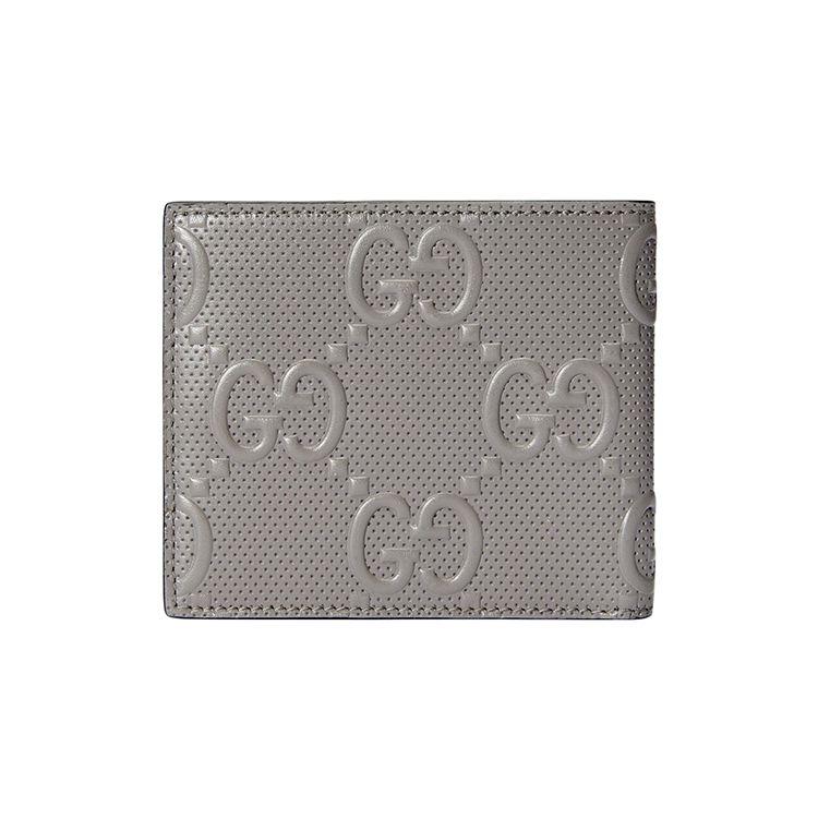 Gucci GG Embossed Perforated Leather Bifold Wallet In Grey For Men Daily Use