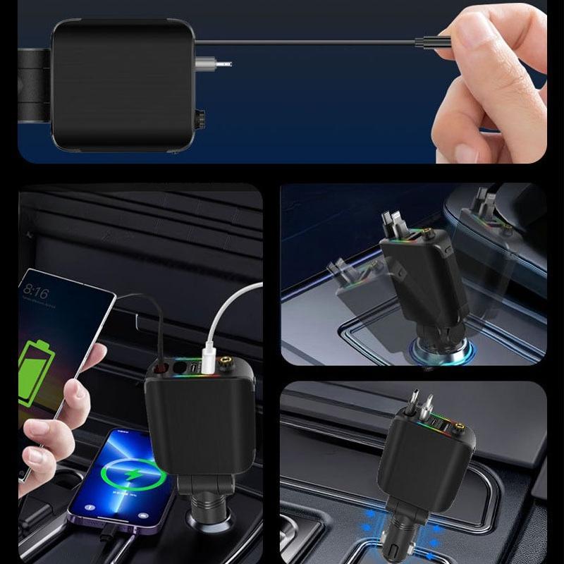 120W Car Charger with Roof Starlight Fast Charging Retractable Cable & 2 Charging Ports Voltage Phone Charger universal