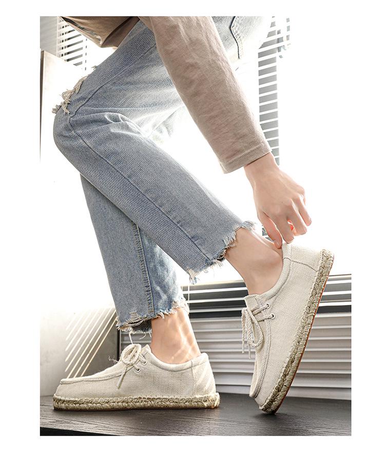 Chaussures tendance en toile de lin pour hommes - Style pêcheur décontracté à semelle en chanvre pour l'été