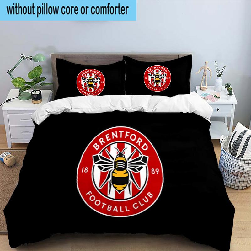 3PCS Brentford Football Club Crest Printed Bedding Set, Includes A Duvet Cover and Two Pillowcases for Bedroom, Suitable for All Seasons