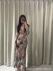 French Niche Retro Rose Print Long Sleeve Dress for Spring 2026