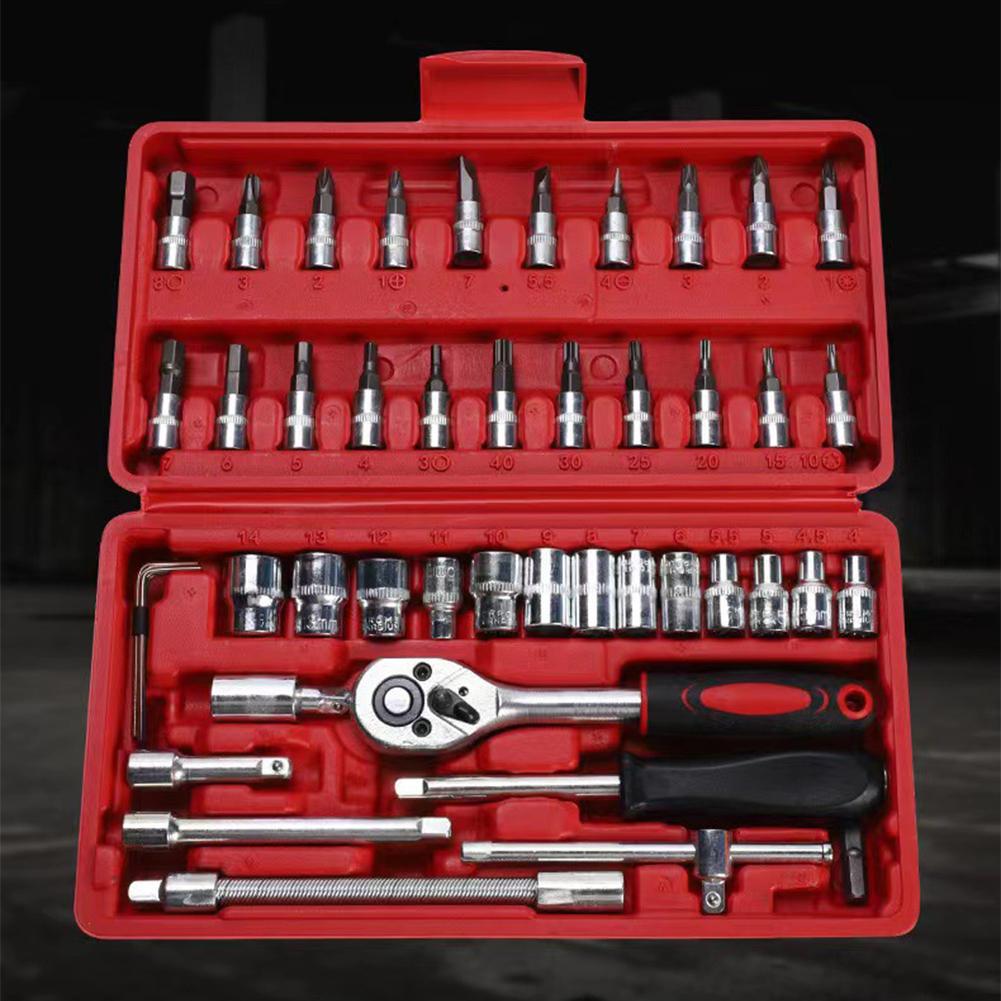46pcs 1/4 Inch Ratchet Socket Repair Wrench Set Drive Socket Ratchet Wrench Combination Tools Kit For Car Repair Tool
