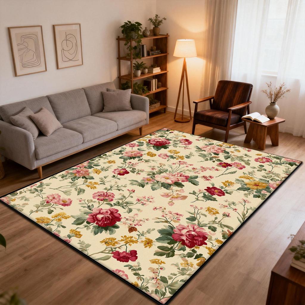 Vintage Classic Flowers Fluffy Living Room Carpet Decoration Bedside Easy Clean Soft Rug Large Area Non-slip Luxury Floor Mats