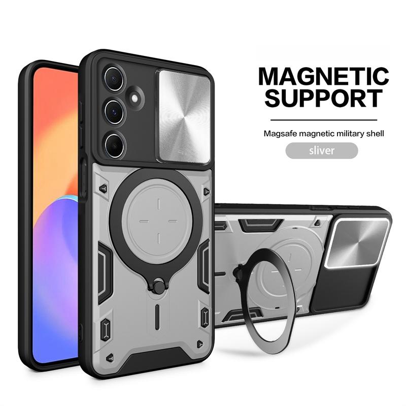 For Ssmsung Galaxy M15 M35 M55 5G Case Slide Lens Protect Armor Phone Case For Samsung M 15 35 55 Magnetic Ring Stand Back Cover
