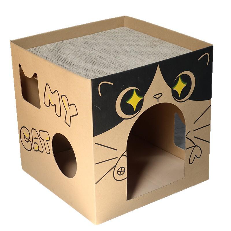 Yao Artisan Double Layer Cat House with Scratching Post, Climbing Frame, and Corrugated Nail Sharpener