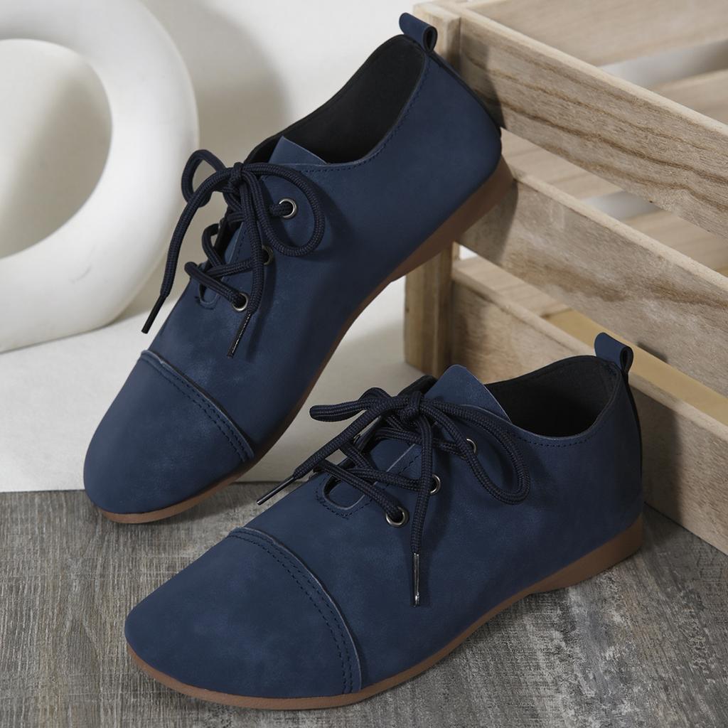 New European and American women's shallow mouth four-season flat bottom large size single shoes soft leather lace-up design fashionable versatile wom