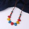Colorful Ceramic Bean Necklace Handmade Boho Pendant Adjustable Vintage Jewelry For Women Gift