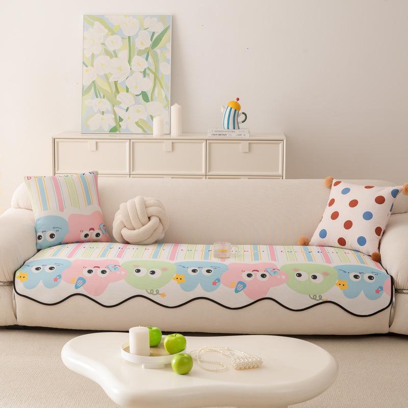 Cartoon Ice Silk Summer Mat Special-Shaped Sofa Cushion  New Cool Irregular Straight Row Non-Slip Seat Cushion Cover Cloth