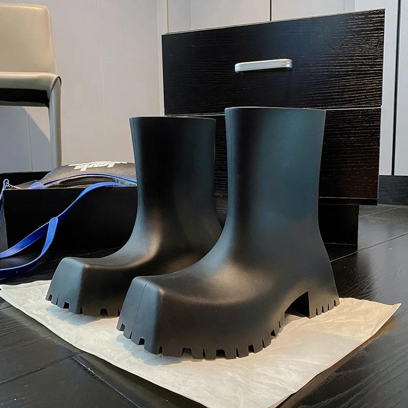 Fashion Bottes de Pluie de Luxe en Cuir Souple pour Femme, Bottines de Styliste, Imperméables, Confortables, à Plateforme