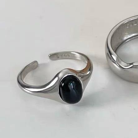 BF CLUB 925 Rings for Women Black Stone Fashion Geometric Vintage Handmade Irregular Ring Party Gifts