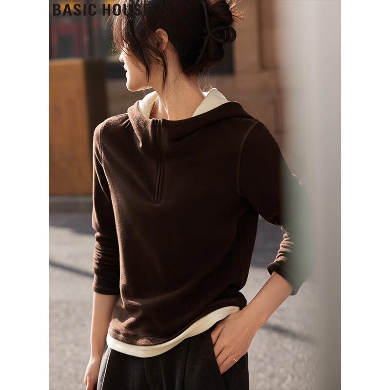 Basic House Women s Fleece-Lined Hooded Half-Zip Sweatshirt XL