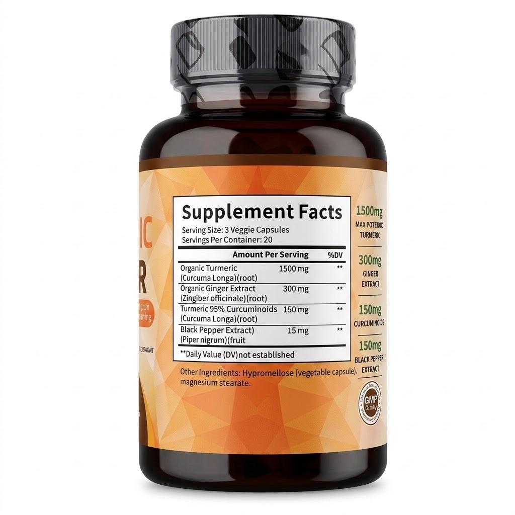 95% Curcumin Organic Turmeric Supplement, Ginger & BioPerine for Joint Health, Vegan Non-GMO