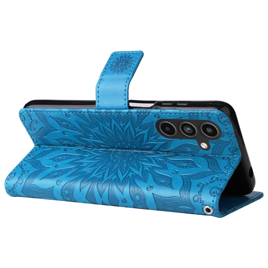 For Samsung Galaxy A15 5G Phone Case Sunflower Imprinted Leather Wallet Stand Cover with Strap