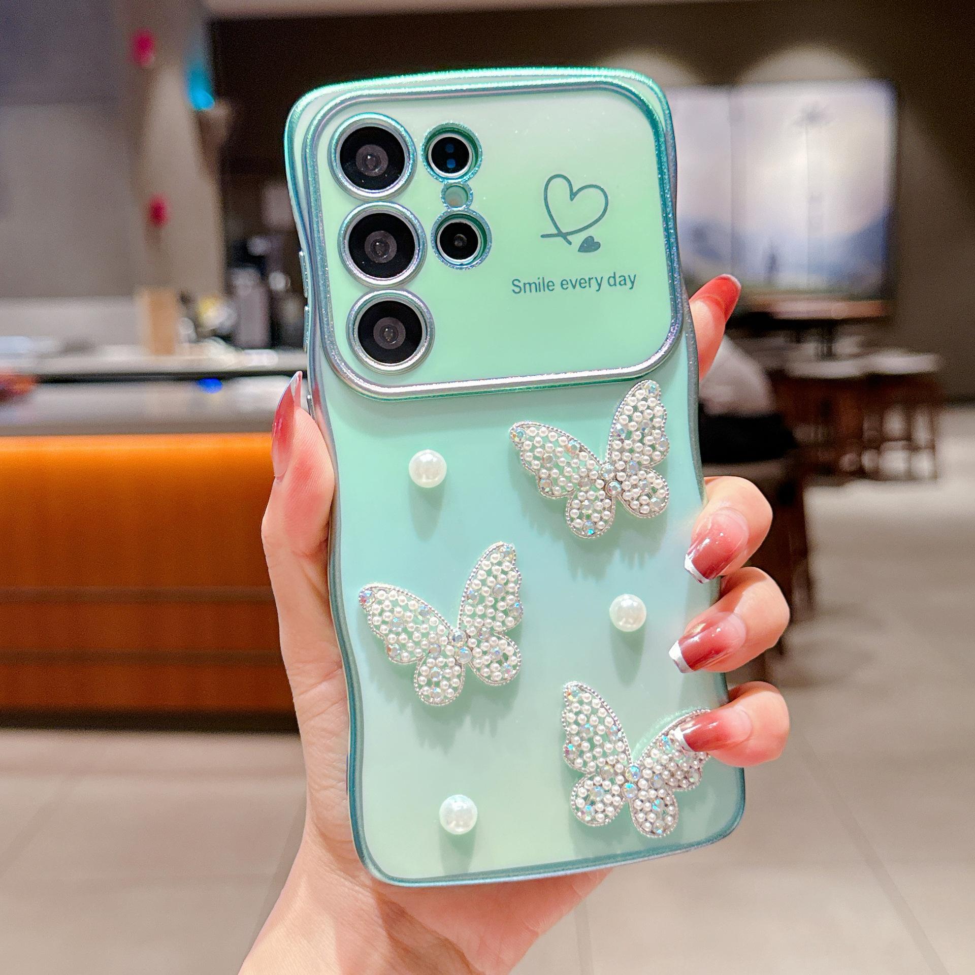 

Samsung S25edge Silk Colorful Electroplated S24 Ultra Love Wave Pearl Butterfly S23 Mobile Phone Case Galaxy S22 Plus