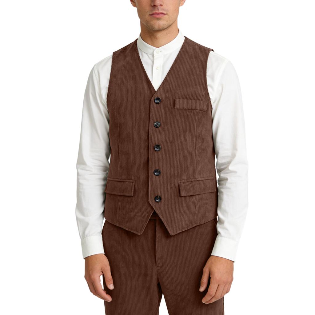 Corduroy Gilet For Men Retro Button Down Waistcoat Smart Casual Cord Vest Lightweight Outerwear