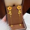 Xiaohongshu-Inspired Luxurious Gold Silk Flower Tassel Earrings for Women