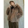 Autumn and Winter New Men's Imitation Fox Fur Coat Trendy Wool Coat Hooded Thickened Jacket Velvet Leather Jacket