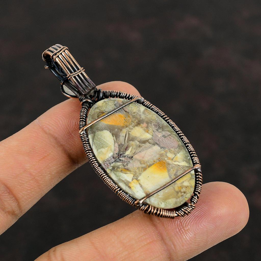 Tree Of Life Brecciated Mookaite Pendant Copper Wire Wrapped Pendant Rainbow Moonstone Gemstone Pendant Handmade Copper Jewelry Gift For Her