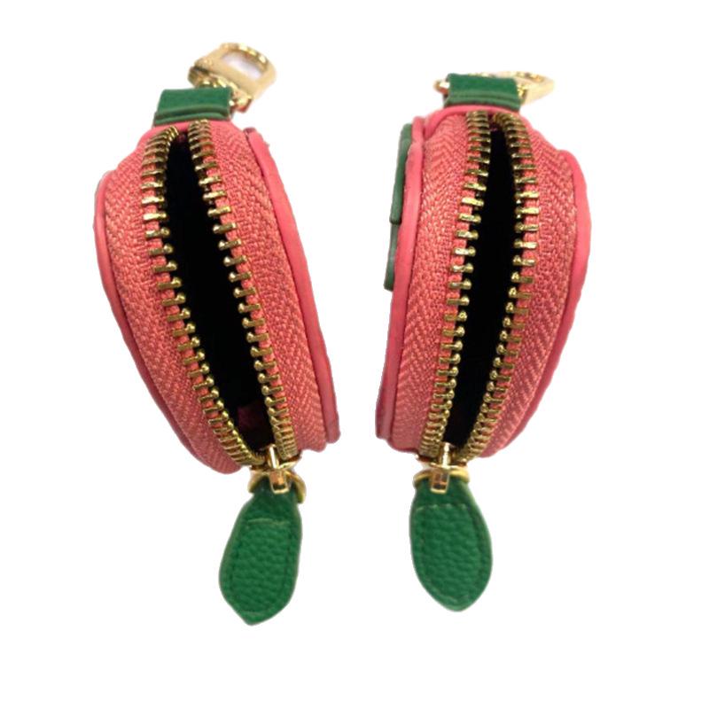 Spot PU Leder Besticktes Münzfach & Schlüsselanhänger - Lychee-Narbenleder, Erdbeere, Zitrone, Apfel, Avocado, Ananas Designs