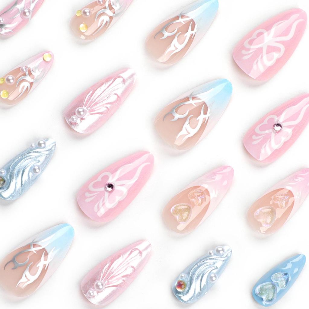 2024 Herz Schleife 3D Rosa Abnehmbar Tragbar Falsche Nagelkunstspitzen
