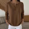 Women's Button Detail V-Neck Long Sleeve Knit Sweater Loose Fit Casual Pullover
