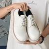 Summer white leather shoes men's leisure niche Internet celebrity tide thick sole heightening round head derby shoes 24225-J