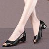 2024 Fashion New Korean Soft Leather Sandals Outwear Fish Mouth Thick Heels Shoes Soft Sole Middle Heels Mom's Shoes for Women