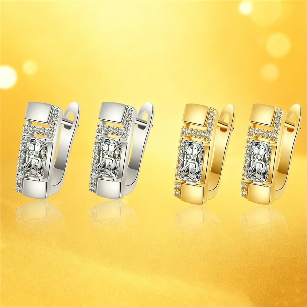 Female White Zircon Stone Hoop Earrings Vintage Fashion Gold Color Wedding  For Women