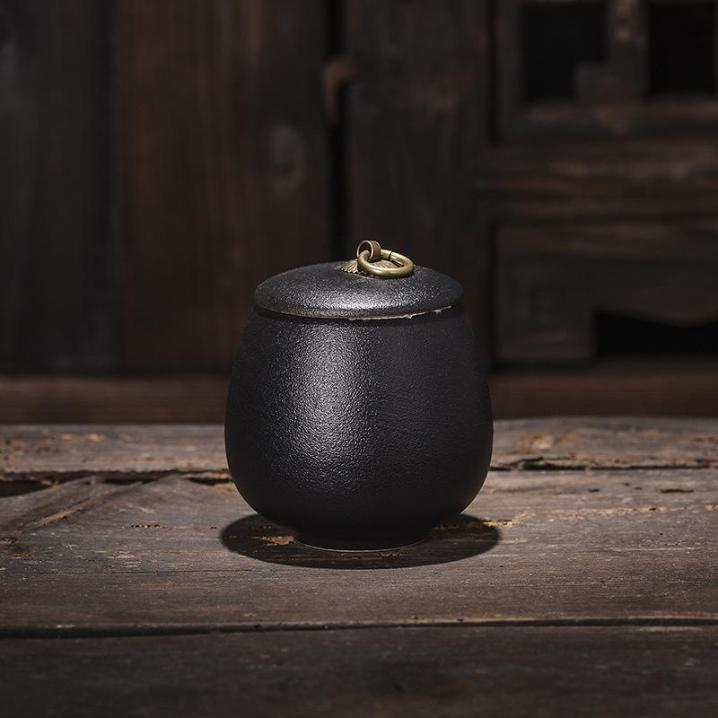 Creative Tea Jar Ceramic Coffee Food Sealed Jar Household Moisture-proof Storage Box Portable Travel Box Storage Container Home