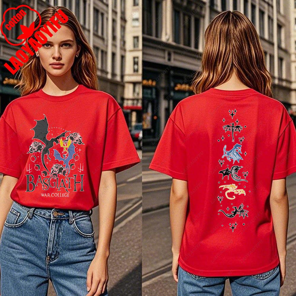 Fourth Wing DoubleSided TShirt Basgiath War College TShirt Women Tshirts High Quality Cotton Short Sleeve Graphic Vintage Tee
