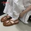 Aphixta New Flat With Woman Sandals Weave Narrow Band Outside Hollow Summer Shoes for Women 2025 Trend Shoes Sandalias De Mujer