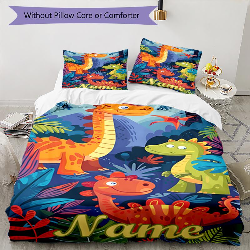 3pcs Custom Name Dinosaur Bedding Set Duvet Cover Closure Includes 1 Duvet Cover & 2 Pillowcases, Soft and Comfortable for All Seasons.
