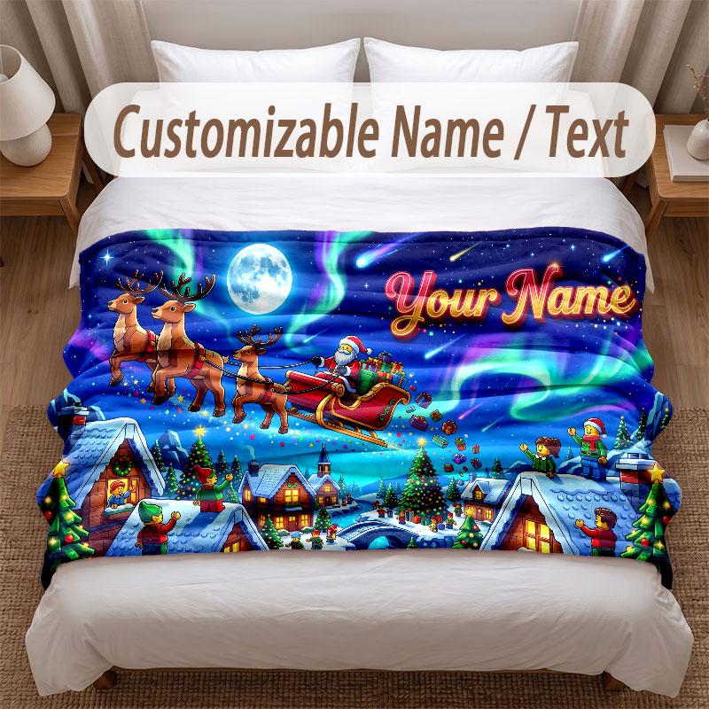Christmas Theme Soft Blanket Personalized Custom Name Text Print Warm Blanket Home Sofa Bedroom Decor
