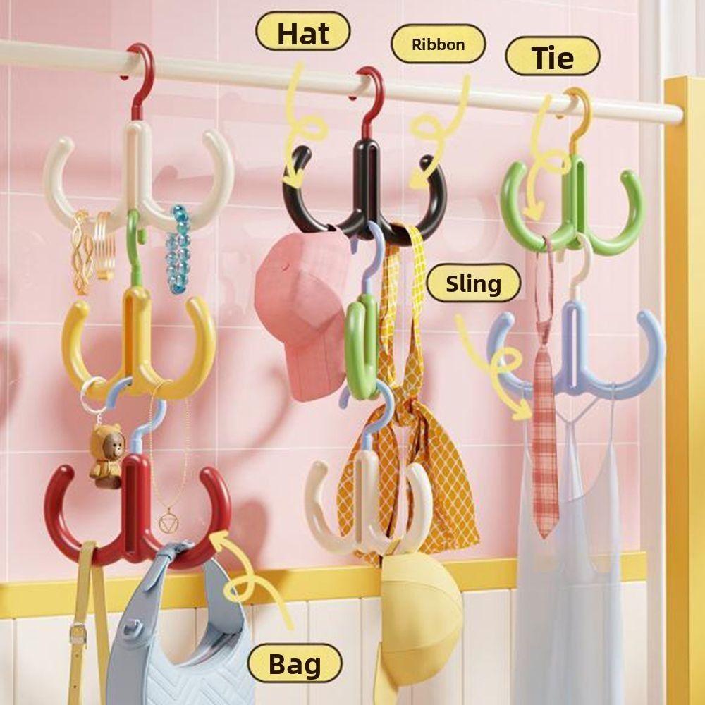 3Pcs Practical Dopamine Rotating Hook Stackable Space Saving Clothing Hanger Hanging Plastic Scarf Hat Bag Organizer Laundry
