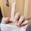 Korean Style Retro Yellow Leopard & Floral Press-On Nails - Sweet Clear Nude Fake Fingernail Stickers