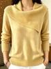 Asymmetrical Lapel Knit Sweater - Solid Color, Slim Fit, Versatile Long Sleeve Wool Sweater for Women