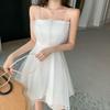 Sweet and Super Fairy Mesh Dress Women's Sleeveless Ruffle Mesh Camisole Dress High Waist A Line Short Mini Skirt Suitable for Parties Vacations