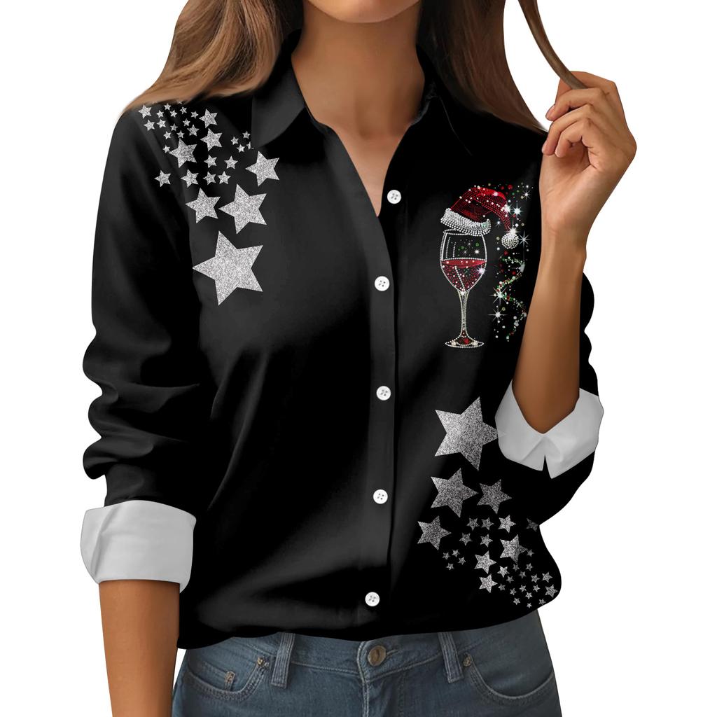 Women's Shirt Blouse Print Button Long Sleeve Casual Basic Shirt Collar Regular Top