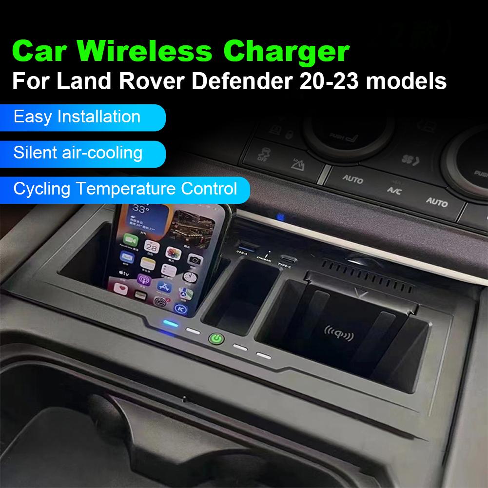 Fast Charger Tray Pad QC3.0 Car Wireless Charger Fast Mobile Phone Holder Phone Holder for Land Rover Defender 110 130 2020-2023