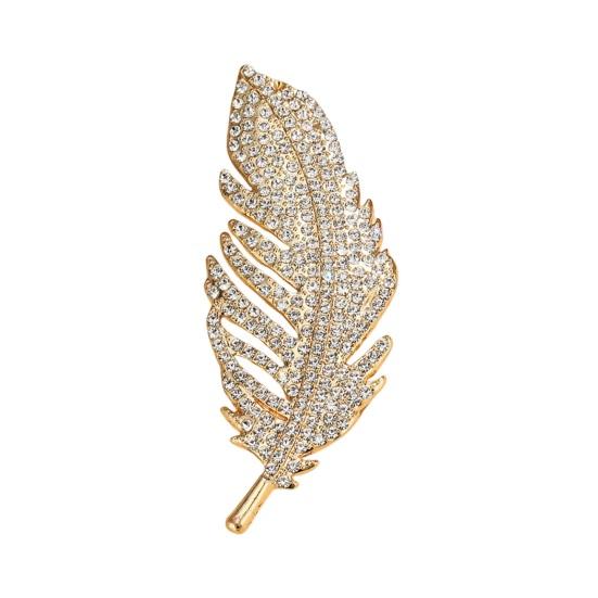 Feather Design Brooch Pin for Women, Rhinestones Inlaid Brooch Pin for Dress, Coat, Shawl, Versatile Accessory for Mother, Wedding