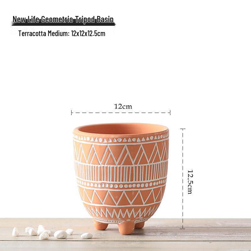Red Clay Breathable Minimalist Terracotta Flower Pot with Feet for Succulents and Pothos - Round Design, Free Shipping