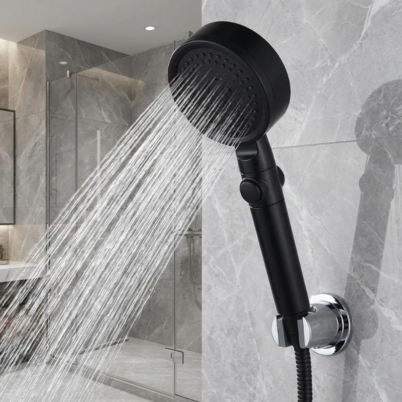 Adjustable High Pressure Shower Head 5 Modes Water Saving One-Key Stop Spray Nozzle with Hose - Bathroom Shower Accessories