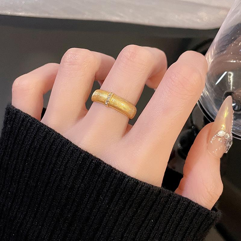 [Plain Gold Yayun] Retro Light Luxury High-End Open Ring Women'S Niche Wheat Ear Brushed Medieval Stacked Accessories