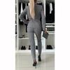 Women Office Smart Set Blazer Double Breasted Button Jacket High Waist Slim Pencil Pants
