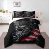 3 Piece Bedding Set with Duvet Cover and 2 Pillowcases - Viking Warrior American Flag Bearded Art - Decor