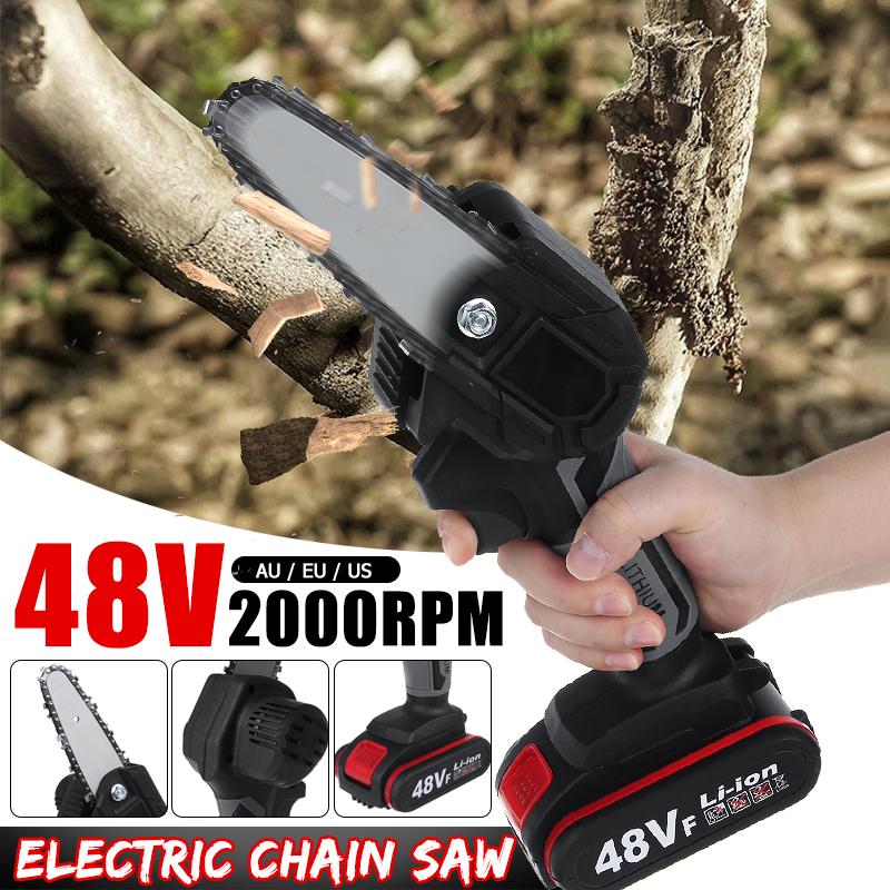 48V Cordless Electric Chain Saw 4inches Portable Electric Saw Woodworking Cutting DIY Tool Electric Pruning Saw With 1 Battery