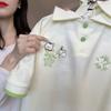Summer gram snowflake pearl short-sleeved t-shirt women's embroidery loose POLO collar versatile women's new top