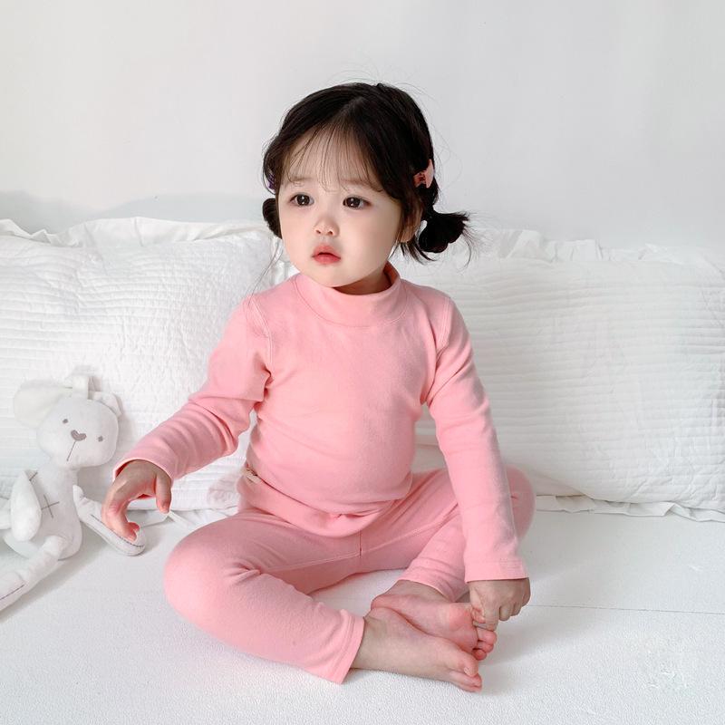 Kids' High-Neck Thermal Underwear Set - Combed Cotton, Thickened, for Boys & Girls
